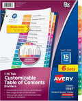Avery 15 Tab Dividers for 3 Ring Binders, Customizable Table of Contents by Avery