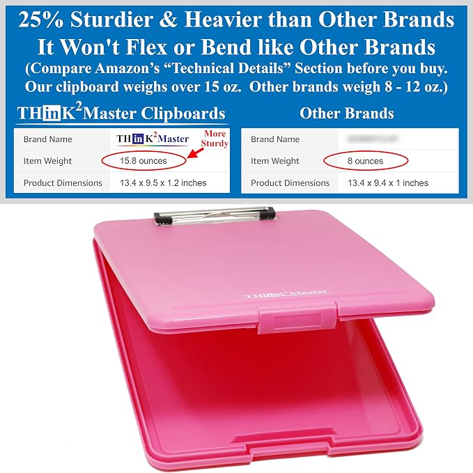 Think2Master Pink Plastic Storage Clipboard. | 25% Heavier & 25% Sturdier| - Image 2