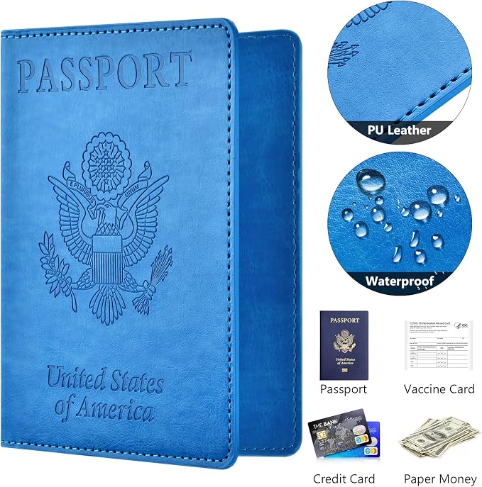 Eoehro Unisex-Adult Passport and Vaccine Card Holder Combo, Sky Blue, Faux - Image 4