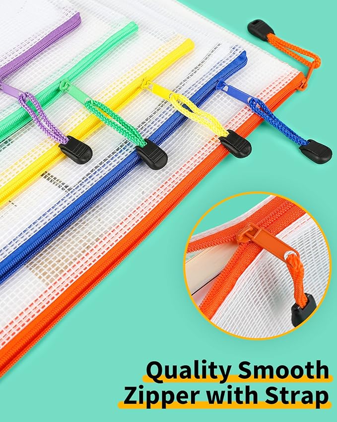 Smarpau A5 Mesh Zipper Pouch, 24 Pack 12 Colors 9.5" x 7.1" Multipurpose Zipper - Image 4