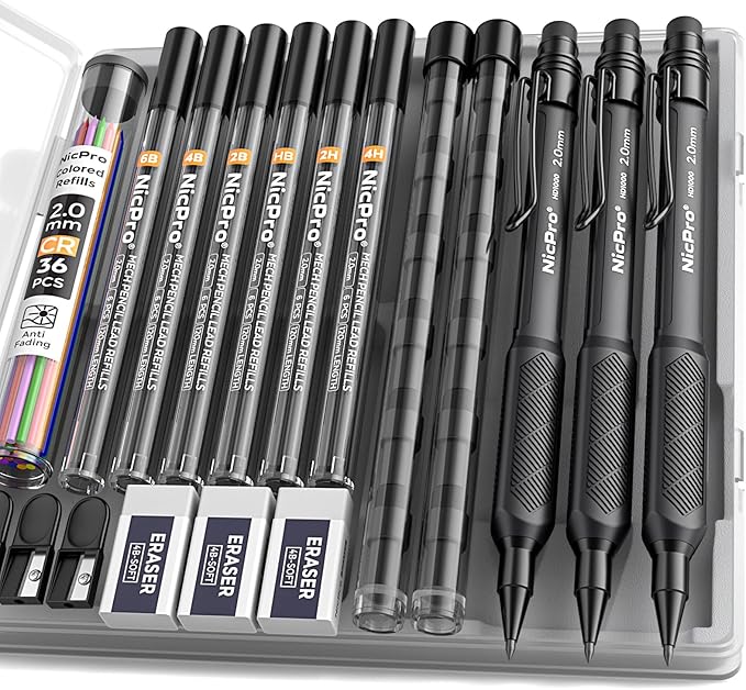 Nicpro 2.0 mm Mechanical Pencil Set, Weatherproof Barrel by Nicpro