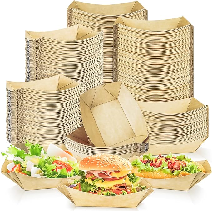 200 Pack 2lb Kraft Paper Food Trays Disposable Paper Boats, Heavy-Duty Food by MotBach