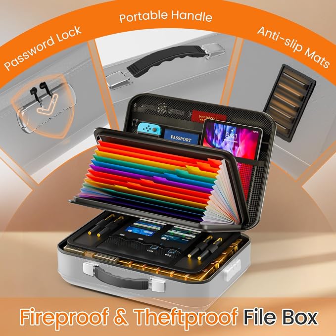 Fireproof Document Box with Lock, 5200°F Fireproof Water Resistant Hard Case - Image 4