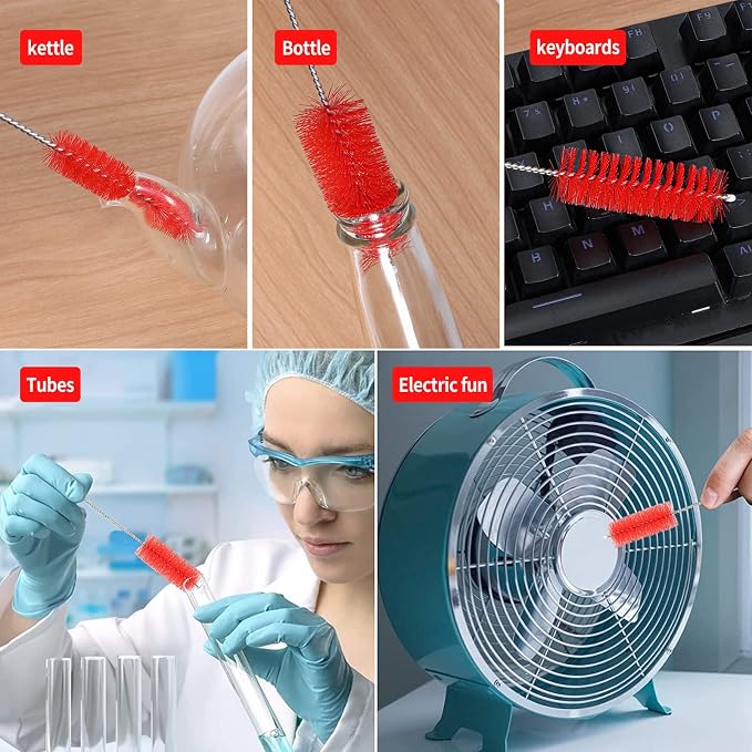 CiaraQ Bottle Cleaning Brushes, 8 Inch Nylon Tube Brush Set | Red Cleaner - Image 7