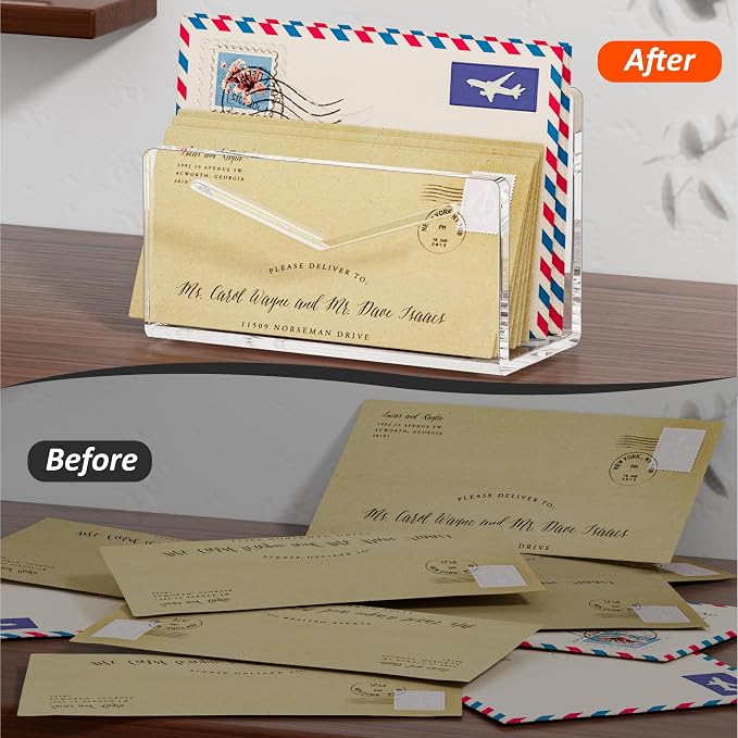 FUCDTEFC Acrylic Mail Holder, Vertical Envelope Mail Holder - Image 4