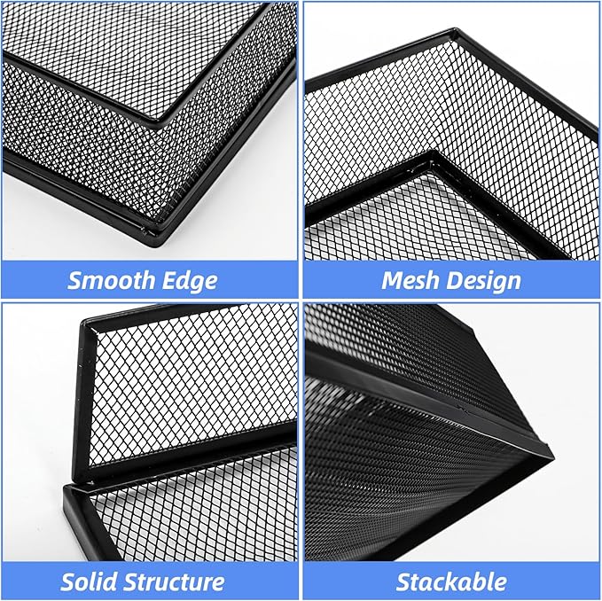 YOUEON 2 Pack Wire Mesh Letter Trays 12.8"x10"x2.9", Stackable Paper Tray - Image 3