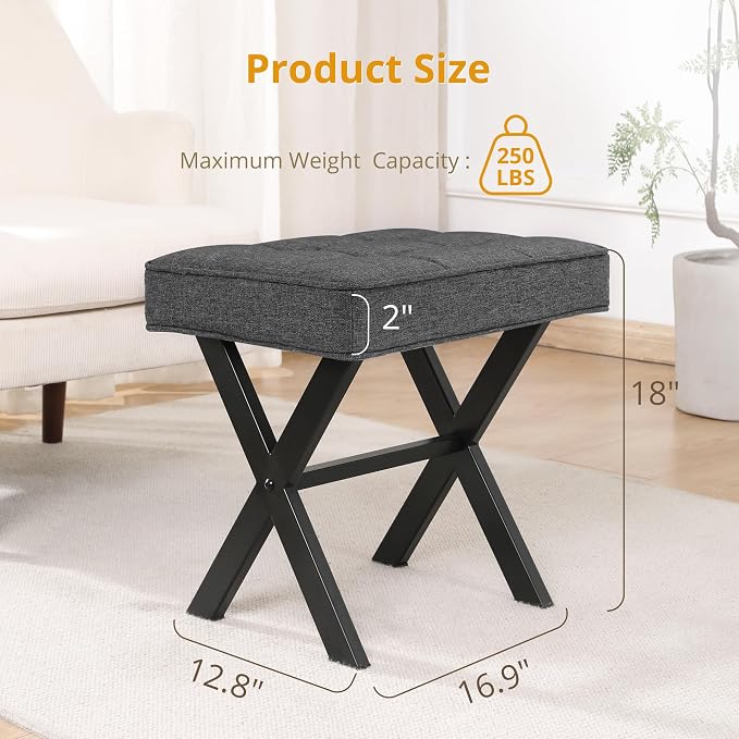 LUE BONA Vanity Stool, Square Linen Makeup Stool - Image 2