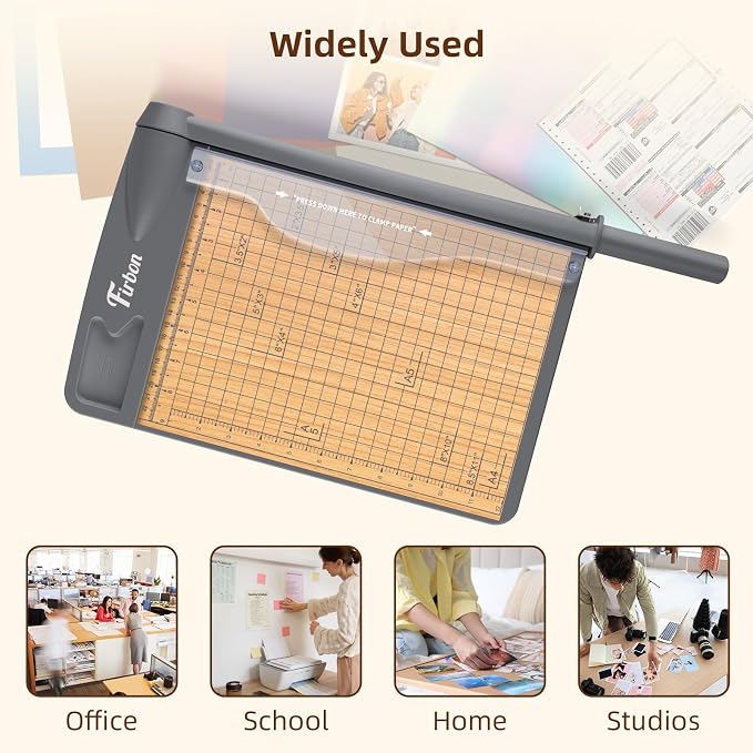 Firbon 12-Inch Wood Base Guillotine Paper Cutter, Heavy Duty 12-Sheet Capacity - Image 8