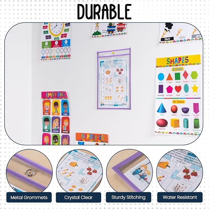 Essex Wares - 6 Pack, Light Purple, Water-Resistant Dry Erase Pocket Document - Image 4