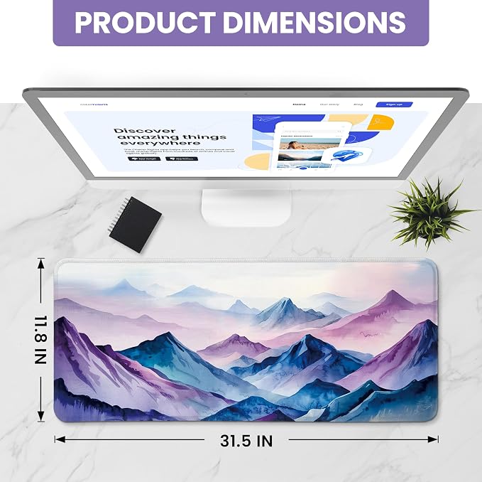 Aesthetic Desk Mat, Cute Distant Peaks Desk Pad Protector - Image 2