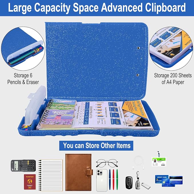 HWPRATO Glitter Clipboard with Storage, Clip Boards 8.5x11 with Pen Holder - Image 3
