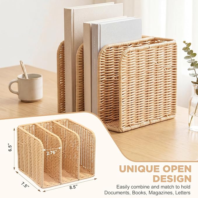 Novabright Synthetic Rattan File Magazine Holder Desk Organizer, 3 Vertical - Image 3