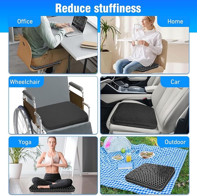 Gel Seat Cushion for Long Sitting Hip Pain, 20x20inch Jumbo Thick Soft & - Image 6