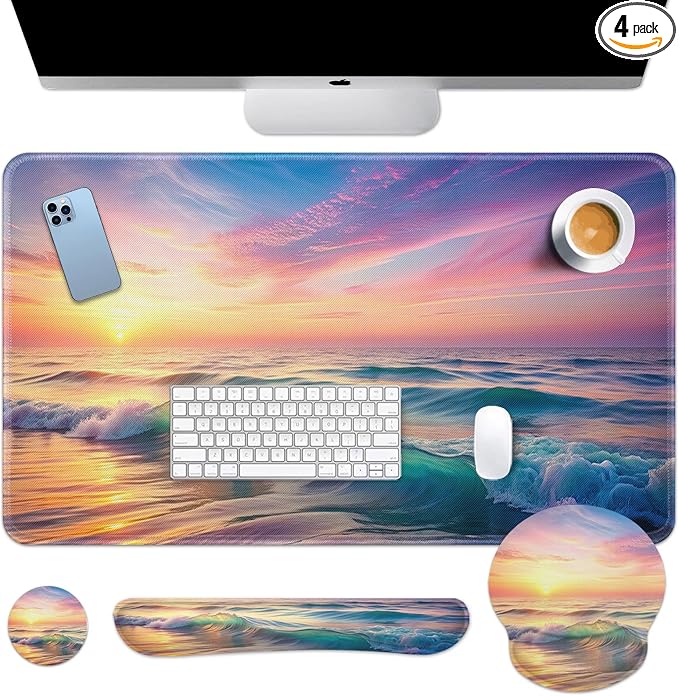 Britimes Sunset Beach Keyboard Mouse Pad Set 4in1 Large Mousepad+Keyboard Wrist by Britimes