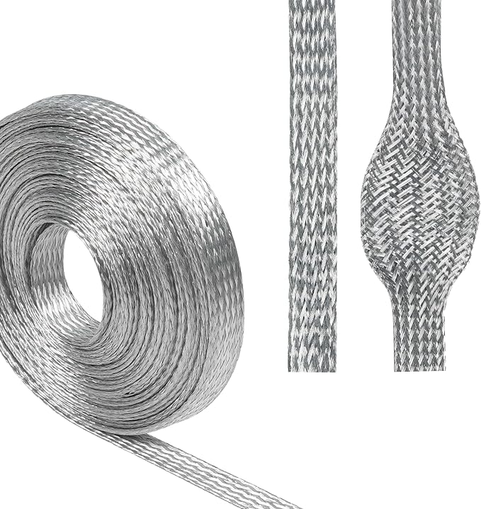 Tinned Copper Braid Wire Shielding Ground Strap Metal Cable Sleeve Expandable by BuyUneed