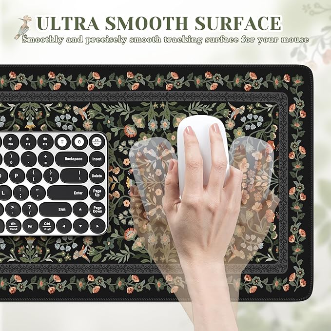 iCasso Aesthetic Floral Desk Mat, L Mouse Pads, Anti-Slip Retro Mousepad - Image 3