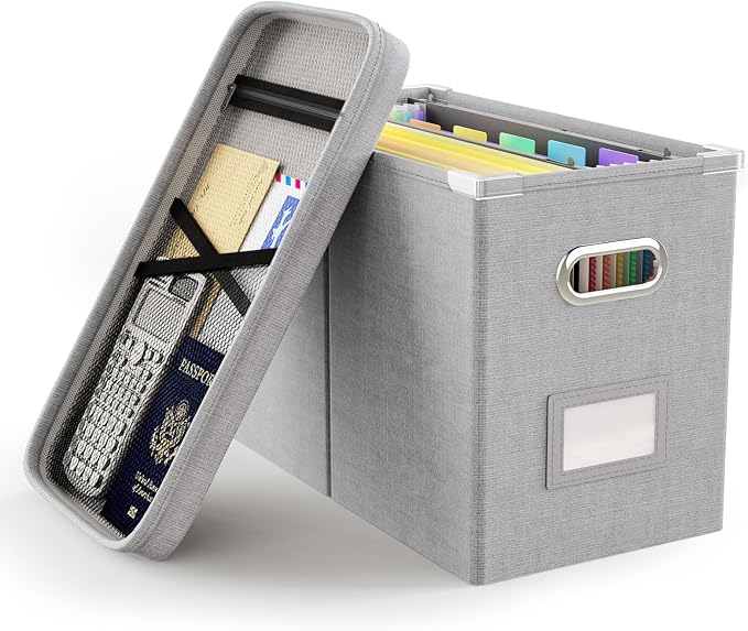 Oterri File Organizer with Lid, Hanging Filing Box with Mesh Pocket, Document by Oterri
