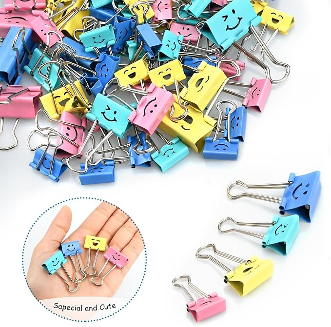 100 Pack Binder Clips Paper Clamps Assorted Sizes and Colors Cute Binder Clips - Image 2
