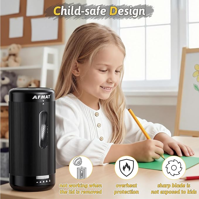 AFMAT Electric Pencil Sharpener, Auto in & Out, 5 Nibs, 7K+ Uses, Fully - Image 7