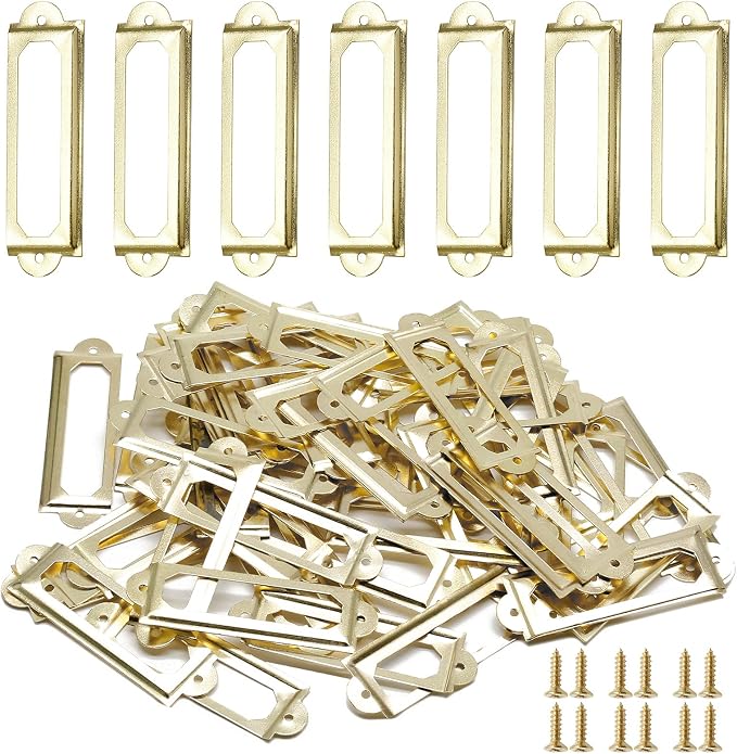 50 PCS Metal Label Holders 60x17mm Gold by Qjaiune