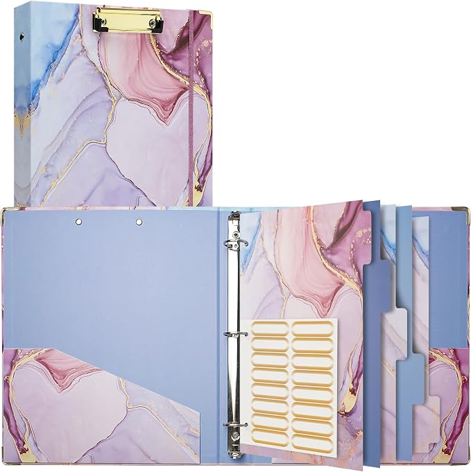 Cute 3 Ring Binder with Clipboard, 1 Inch Round Ring Organizer with 5 Tab - Image 9