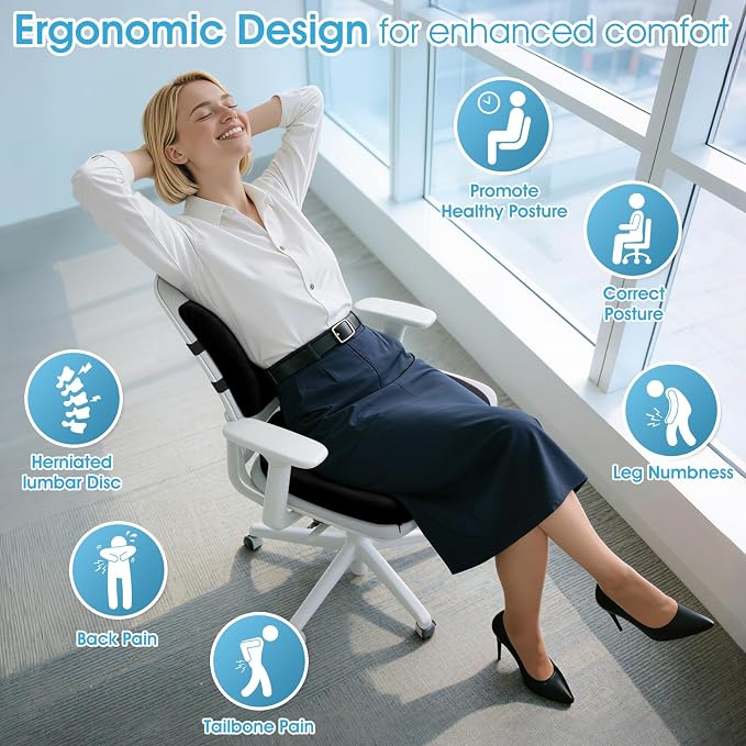 CushZone Ergonomic Seat Cushion & Lumbar Support Pillow - Image 2