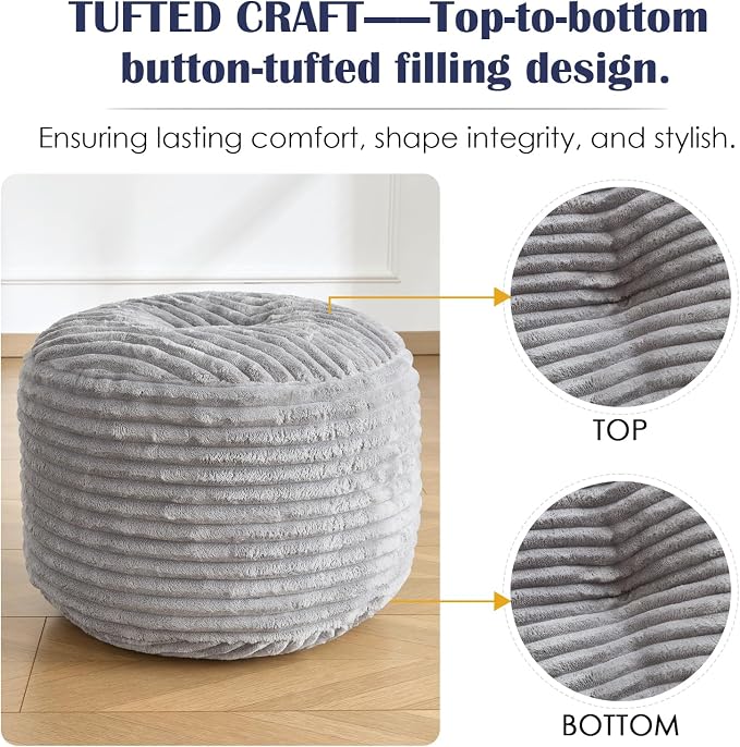 SHOUREN Stuffed Round Ottoman, Corduroy Pouf Ottoman Foot Rest - Image 5