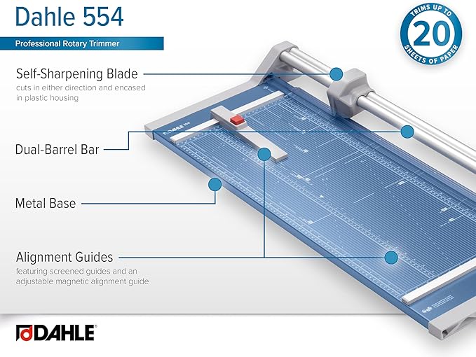 Dahle 554 Professional Rotary Trimmer, 20 Sheet Capacity, Self-Sharpening - Image 6