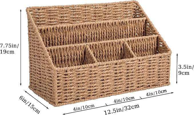 DINGTAI Rattan Desk Organizer, Tabletop Mail Holder, 5 Slot Mail Organizer - Image 3