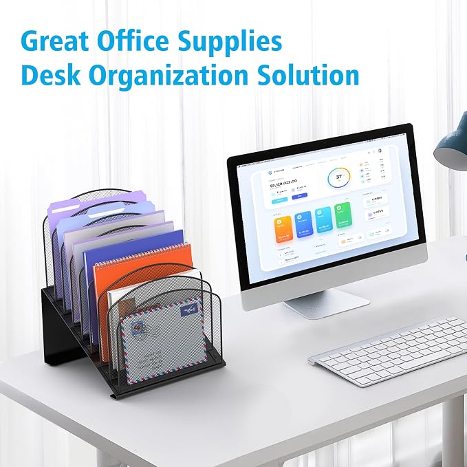 Inclined Desk File Organizer, 8-Section Upright Desk Organizer Standing File - Image 6