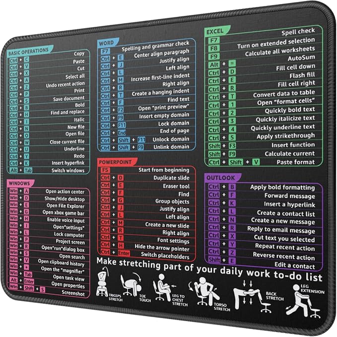 MROCO Essential Office & Gaming Mouse Pad, 8.5 x 11 Inch, Shortcuts | Anti-Fray by MROCO