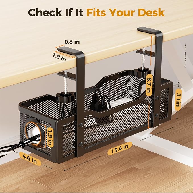 Under Desk Cable Management Tray Black, Cinati Wire Organizers No Drill - Image 5