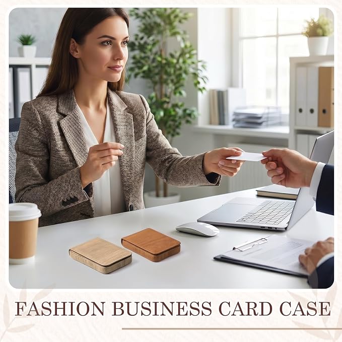 Outus 2 Pieces Business Card Holder, PU Leather Business Card Case Pocket Wallet - Image 4