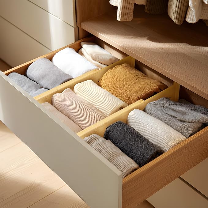 VaeFae 6 Pack Bamboo Drawer Dividers, Expandable Separators - Image 3