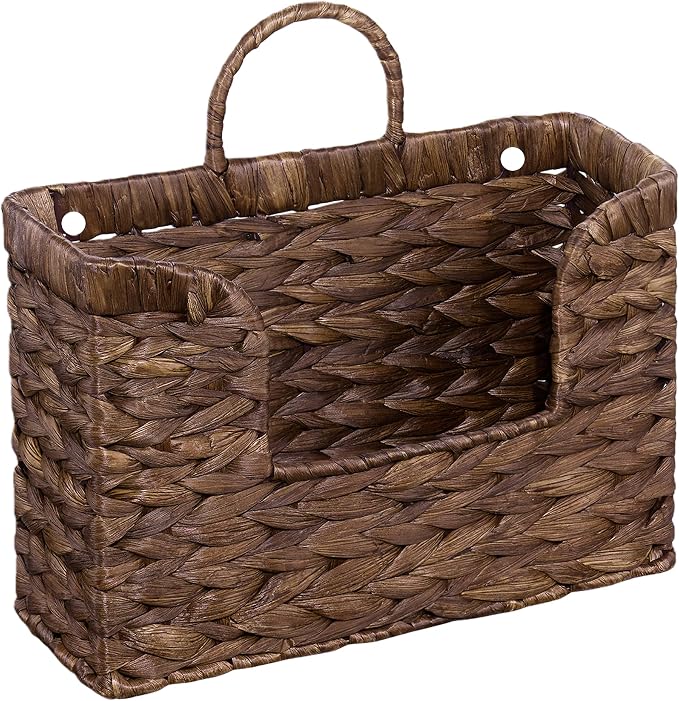 PINXIURY Magazine Holder Wall Basket Water Hyacinth Woven Mail Organizer by PINXIURY