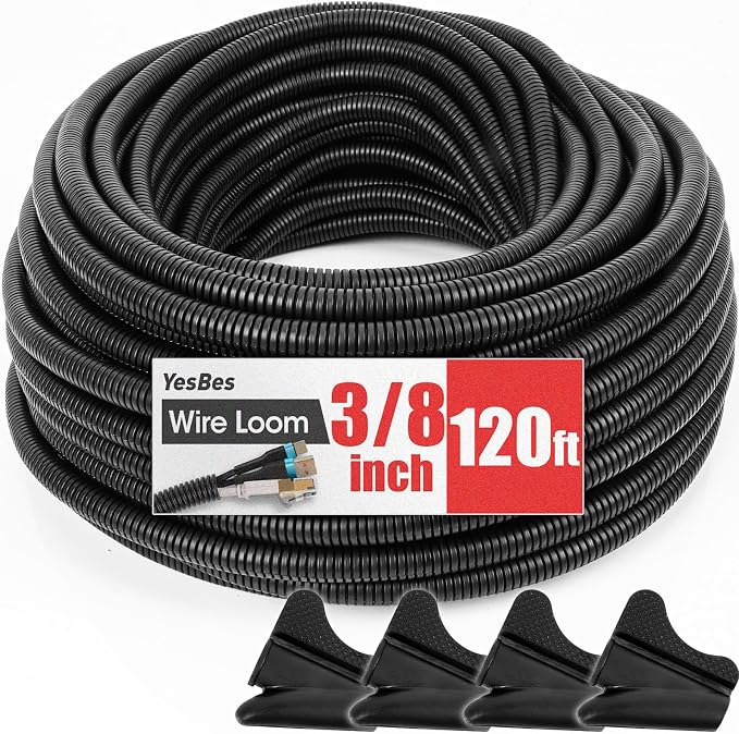 120 FT Wire Loom 3/8 Inch, Split Wire Loom Tubing Wire Conduit, Wire Protector by YesBes