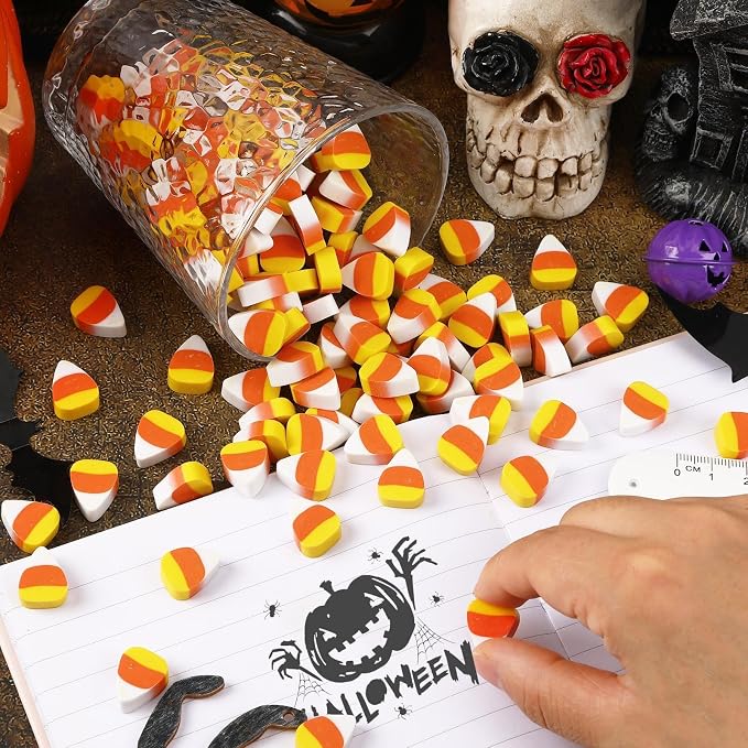 JUNEBRUSHS 150 Pcs Halloween Mini Erasers, Fake Candy Corn Erasers Bulk | Soft - Image 7