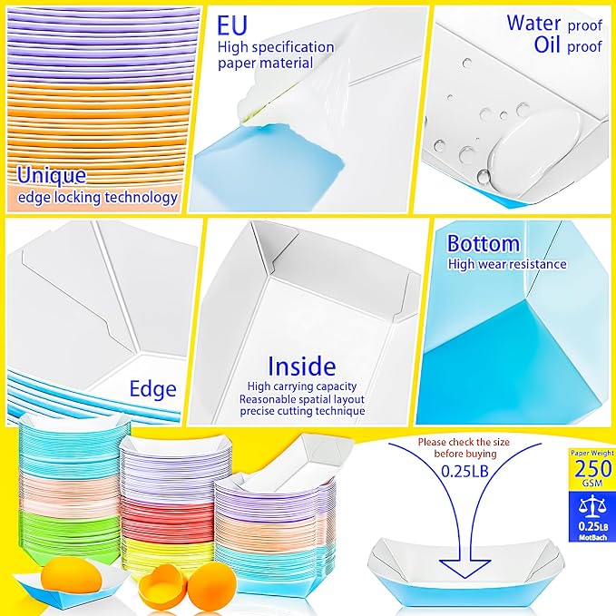 200 Pack Colorful 1/4Lb Paper Food Boat Trays Disposable Small Paper Boats - Image 3