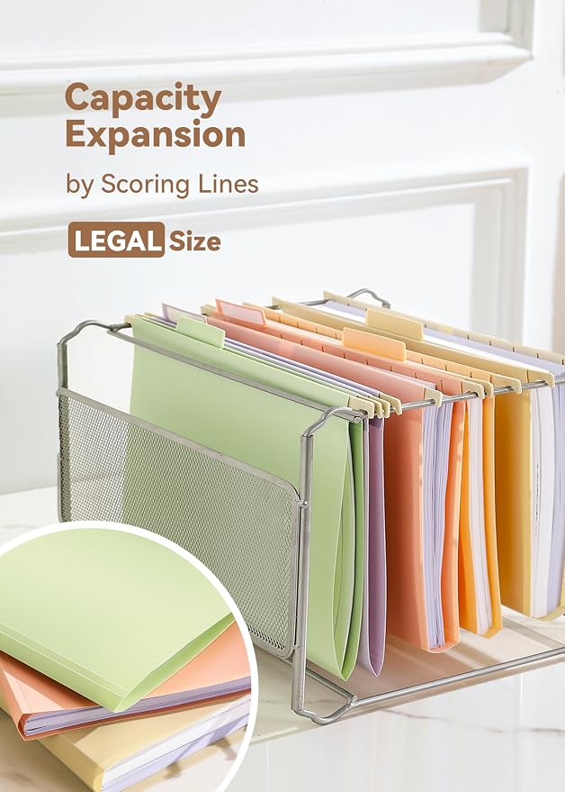 SortRax Plastic Legal Size Hanging File Folders, 12 Pack Pastel Hanging Folders - Image 4