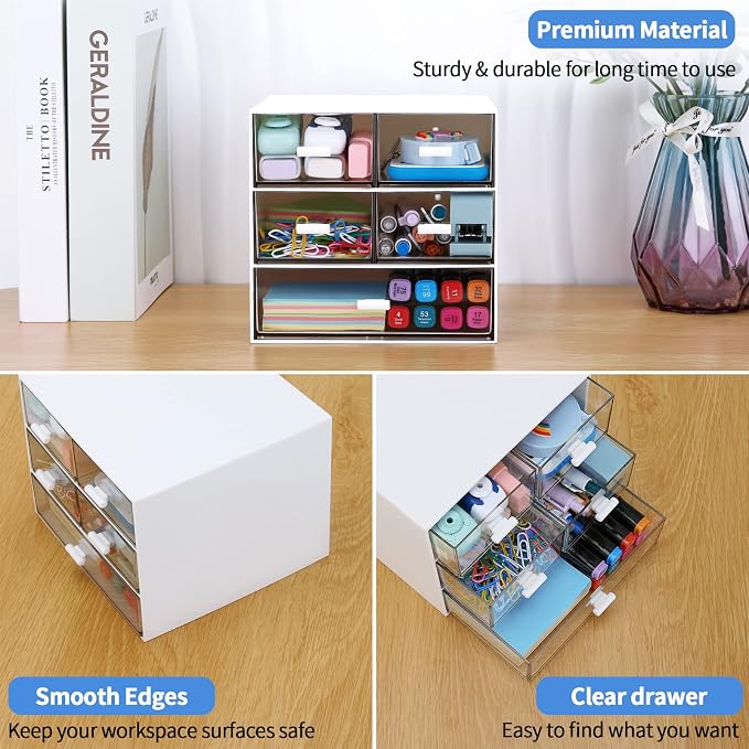 Desk Organizer with 5 Drawers, Rectangular Office Stationery Supplies Desktop - Image 7