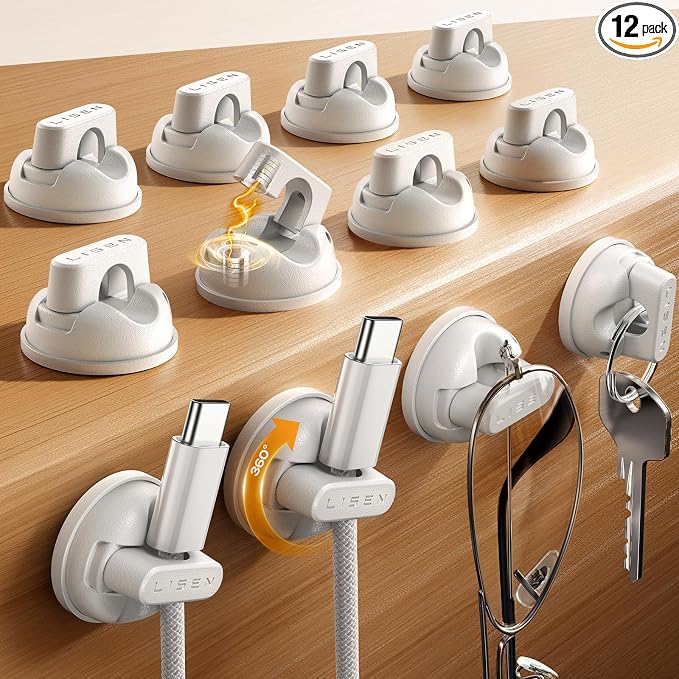 12-Pack Rotatable Cord Holder for Nightstand, LISEN 360°Rotating Magnetic Clips by Lisen