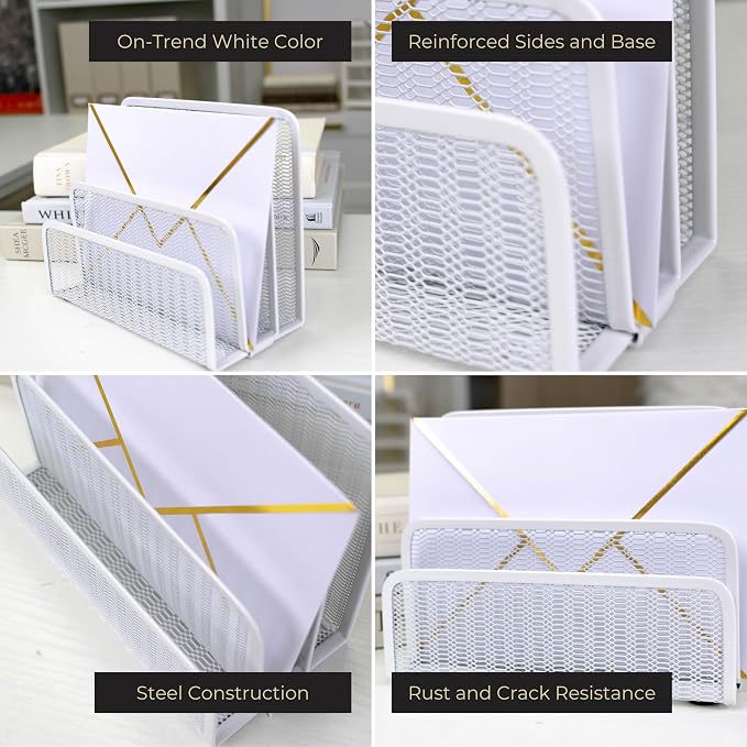 BLU MONACO White Metal Mesh Letter Sorter | 3-Slot Mail Organizer - Image 2