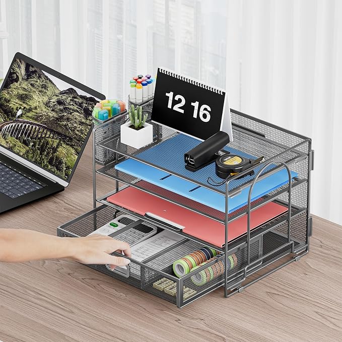 Marbrasse Desk Organizer and Accessories, 4-Tier Paper File Letter Tray - Image 5