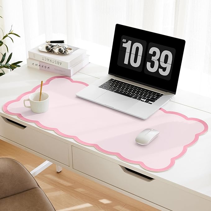 Scalloped Desk Mat, 31.5" x 15.7" Large Cute Aesthetic Desk Accessories by Ohocut