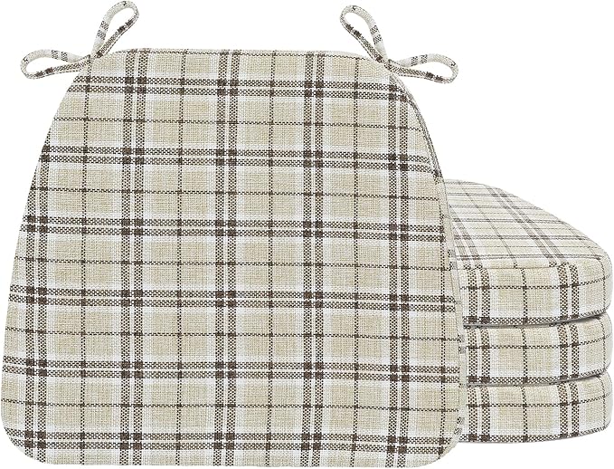 AAAAAcessories D-Shaped Chair Cushions, Machine-Washable Cover, Tan Plaid by AAAAAcessories