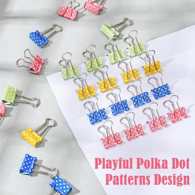 BAYTORY 32Pcs Polka Dot Binder Clips, 3/4 Inch Small Binder Clips, Colored - Image 4