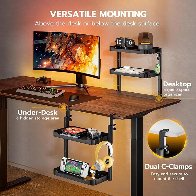 ARES WING 2-Tier Clamp On Desk Shelf, 16 inch Adjustable Above or Under Desk - Image 4