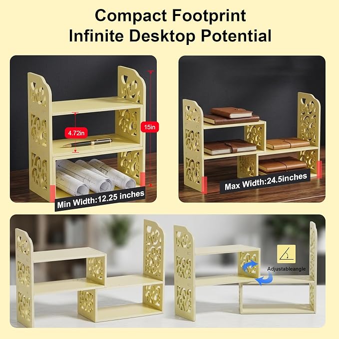 YGYQZ Adjustable Desktop Organizer Shelf – Space-Saving Desk Shelves & Desktop - Image 3