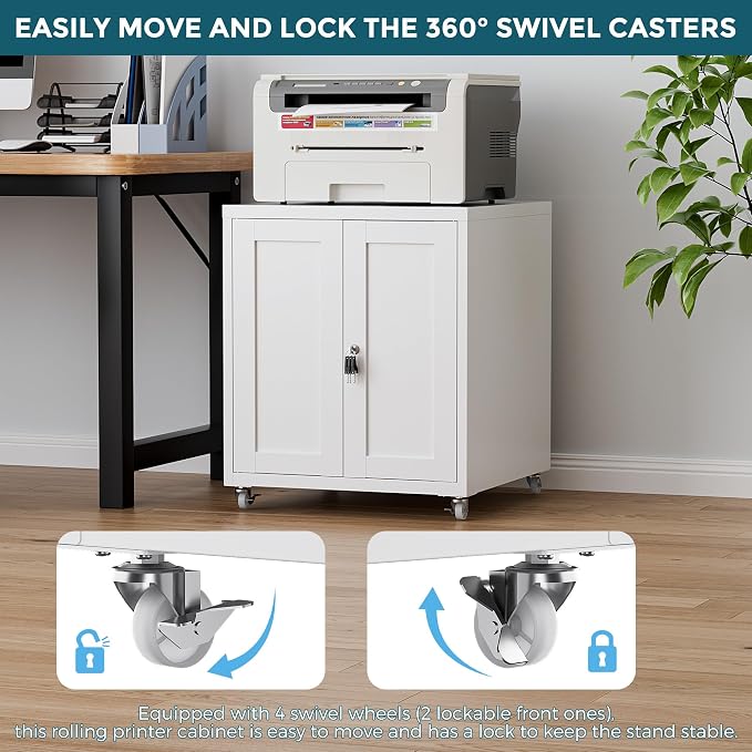 Large Printer Stand with Storage and Lock, 3D Heavy-Duty Printer Cabinet - Image 2
