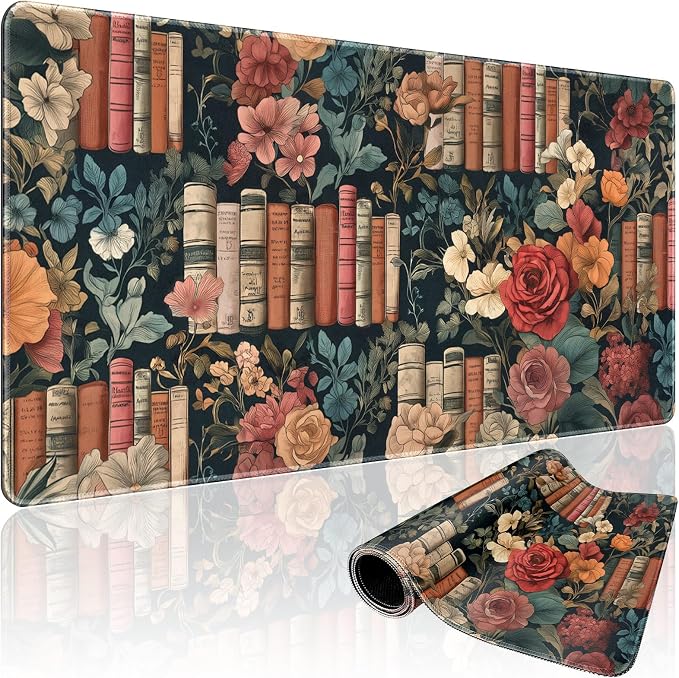 Vintage Library Floral Large Gaming Mouse Pad 31.5"x15.7"｜Books and Roses XXL by Mcapirivo